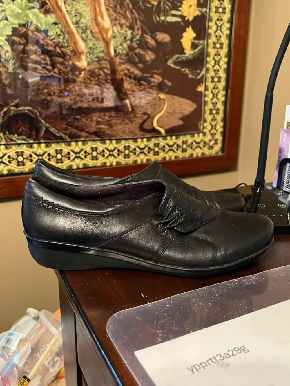Clarks Womens Casual Comfort Black Leather Slip On Shoes Size 8.5W